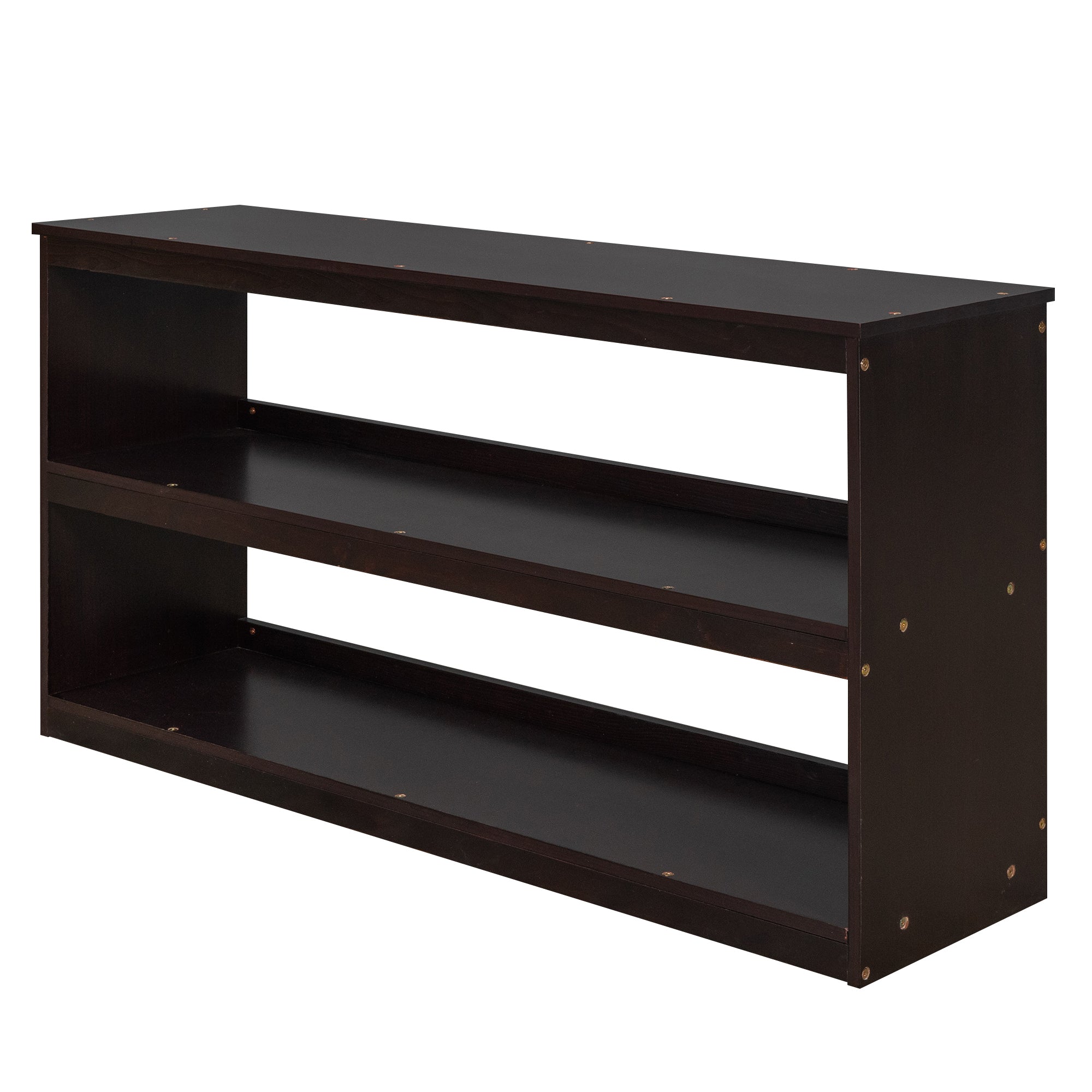 Low Study Full Loft Bed with Cabinet ,Shelves and Rolling Portable Desk ,Multiple Functions Bed- Espresso - Atlantic Fine Furniture Melbourne FL