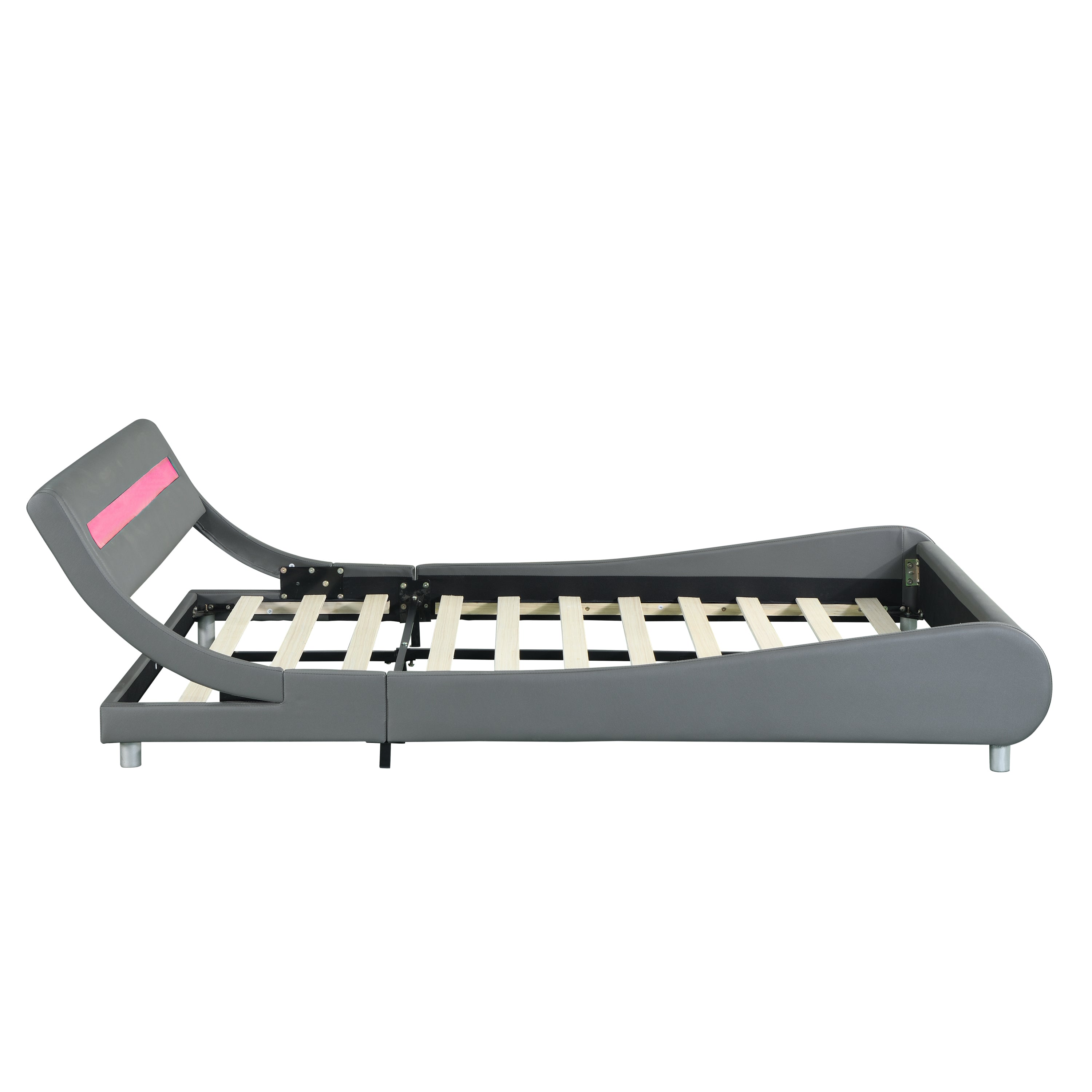 Faux Leather Upholstered Platform Bed Frame with led lighting , Curve Design, Wood Slat Support, No Box Spring Needed, Easy Assemble, Queen Size, Gray - Atlantic Fine Furniture Melbourne FL