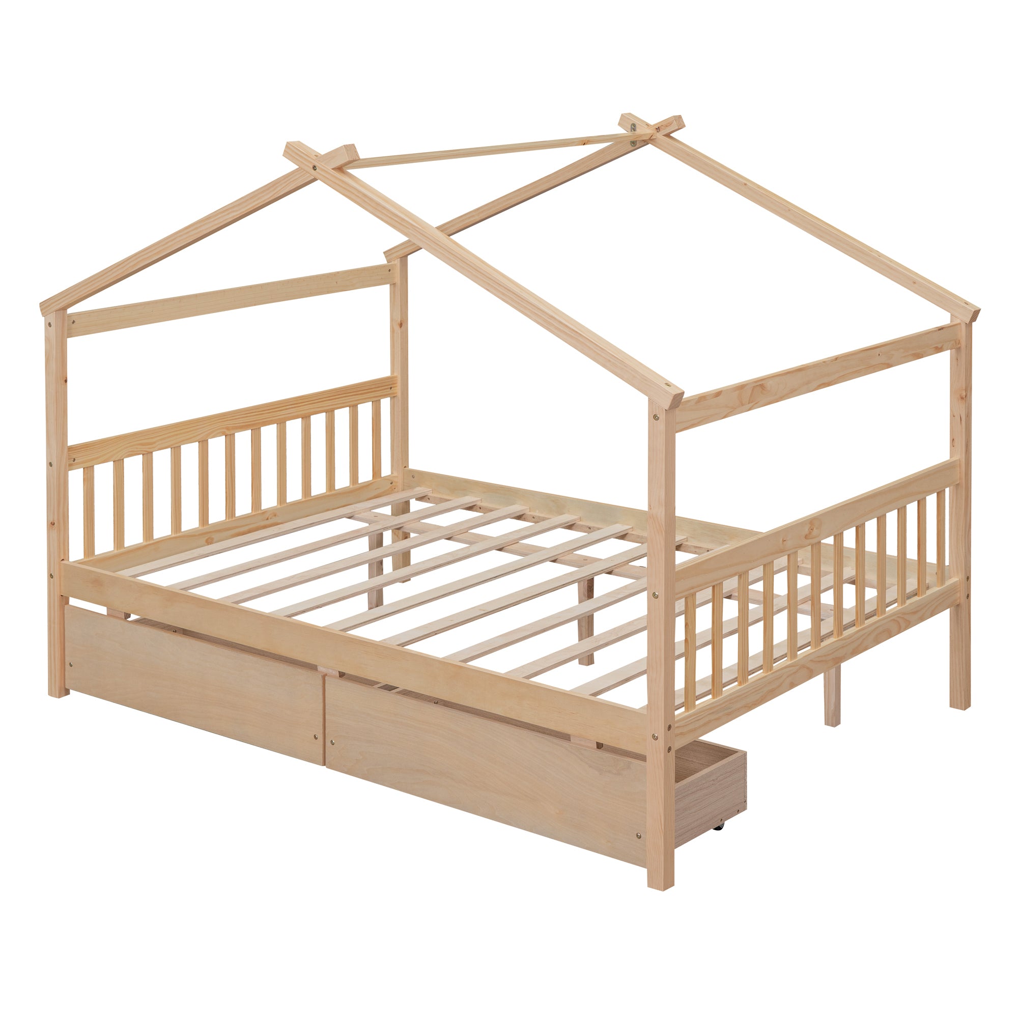 Full Size Wooden House Bed with Drawers, Natural - Atlantic Fine Furniture Melbourne FL