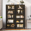 Modern Steel Display Cabinet With Glass Doors And LED Lights, 5 Tier Steel Barrister Bookcase For Home Or Office - Black
