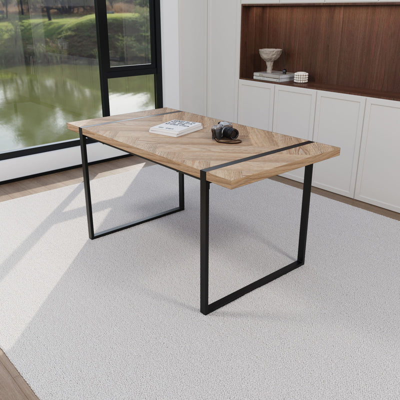 Modern Dining Table & Suede Chair Set WIth Rectangular Metal Base