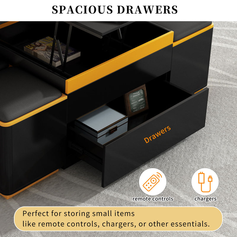 Multi Functional Adjustable Coffee Table With 4 Storage Stools
