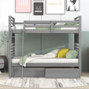 Twin over Twin Wood Bunk Bed with Two Drawers - Gray