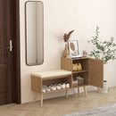 2 In 1 Shoe Storage Bench With Adjustable Shelves - Antique Natural / Rattan