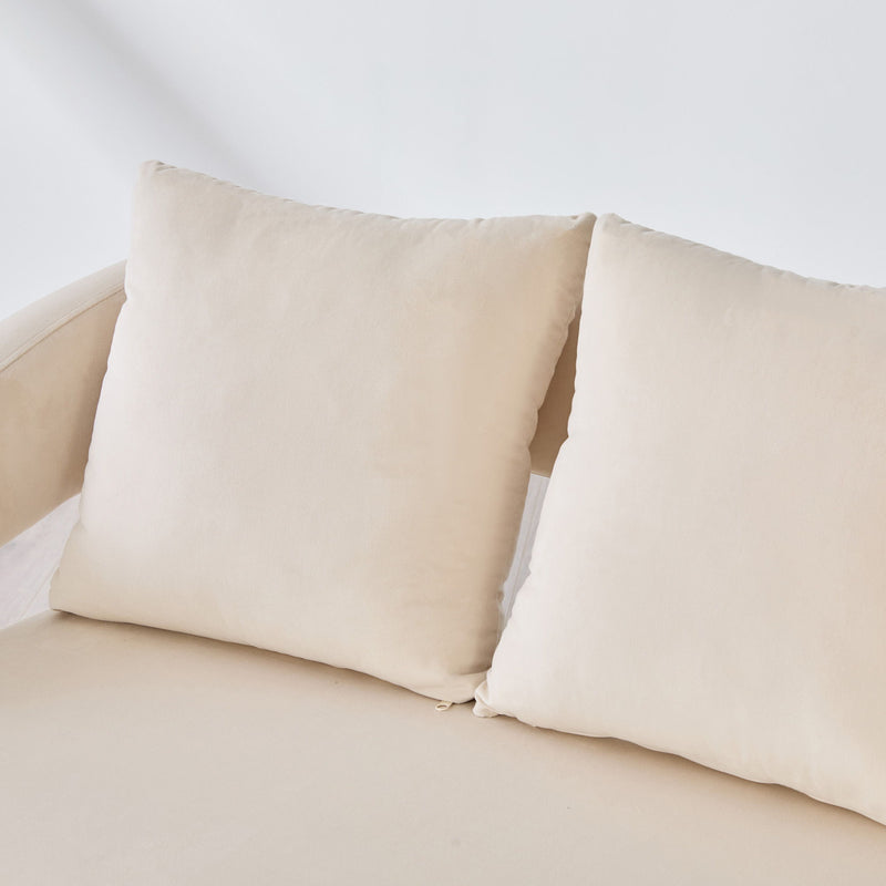 Open Back Loveseat Settee With 3 Pillows - Beige