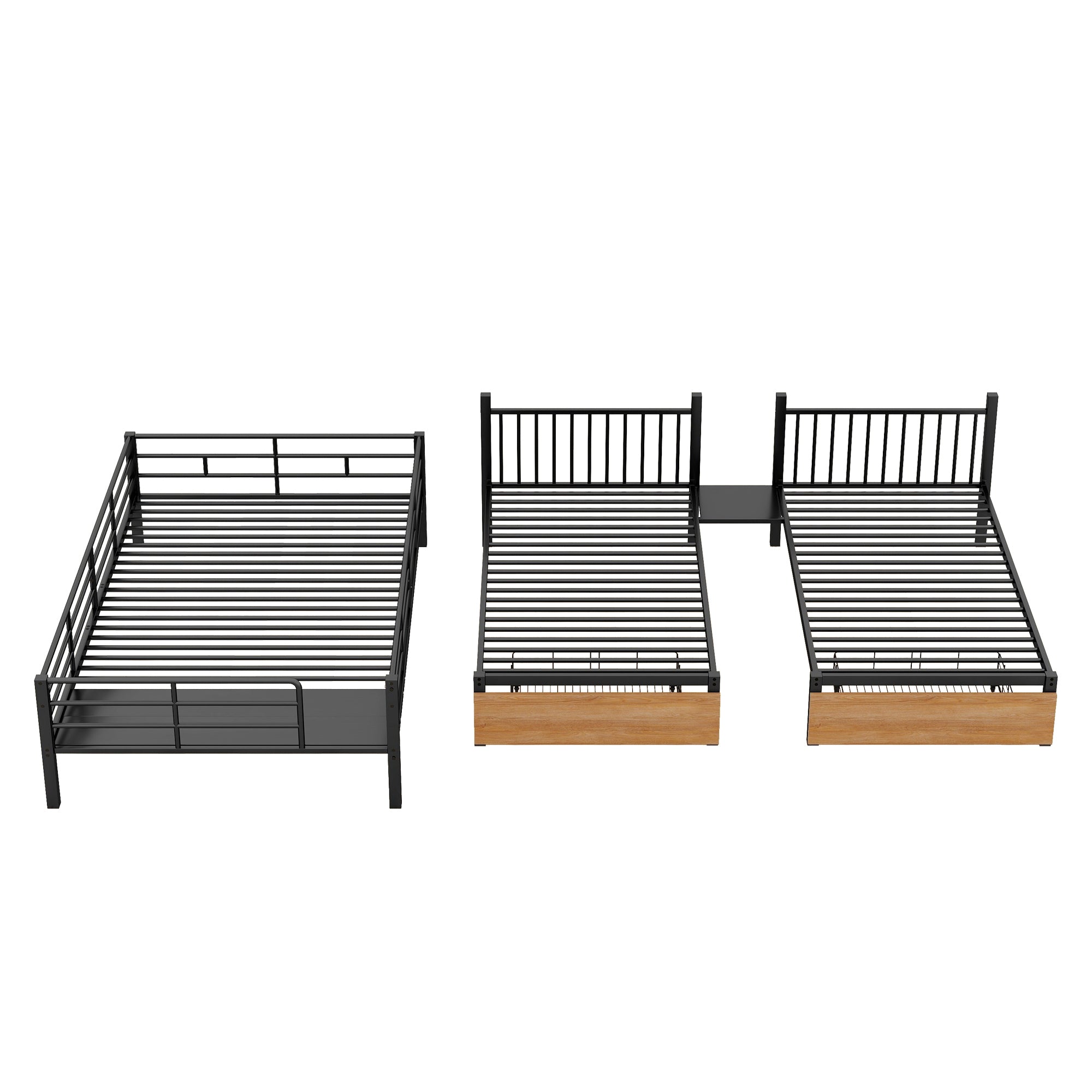 Full over Twin-Twin Triple bunk bed with drawers and staircase, Black - Atlantic Fine Furniture Melbourne FL