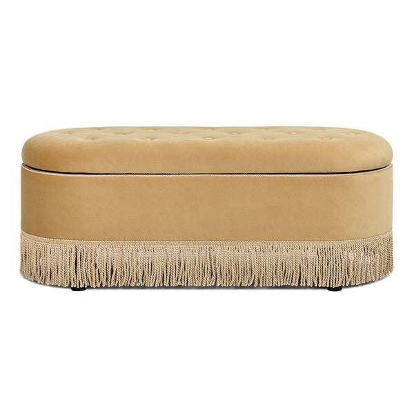 Melinda - Oval Tufted Bullion Fringe Storage Bench