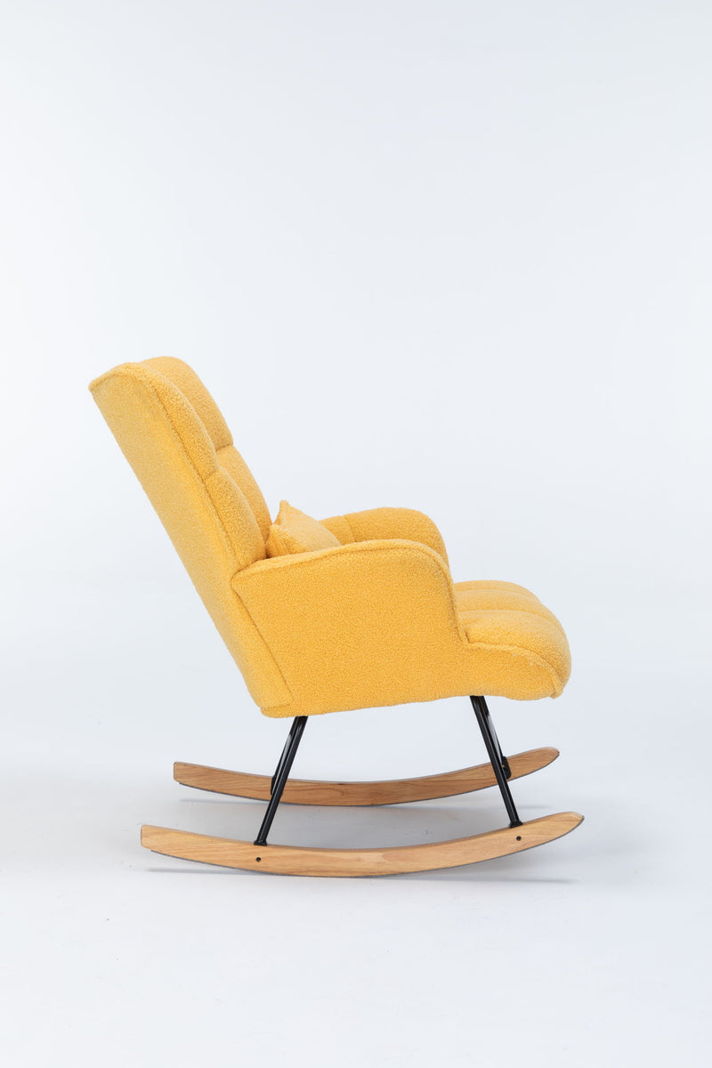 Rocking Chair Nursery, Teddy Upholstered Glider Rocker With High Backrest, Reading Chair Modern Rocking Accent Chairs Glider Recliner For Living Room - Yellow