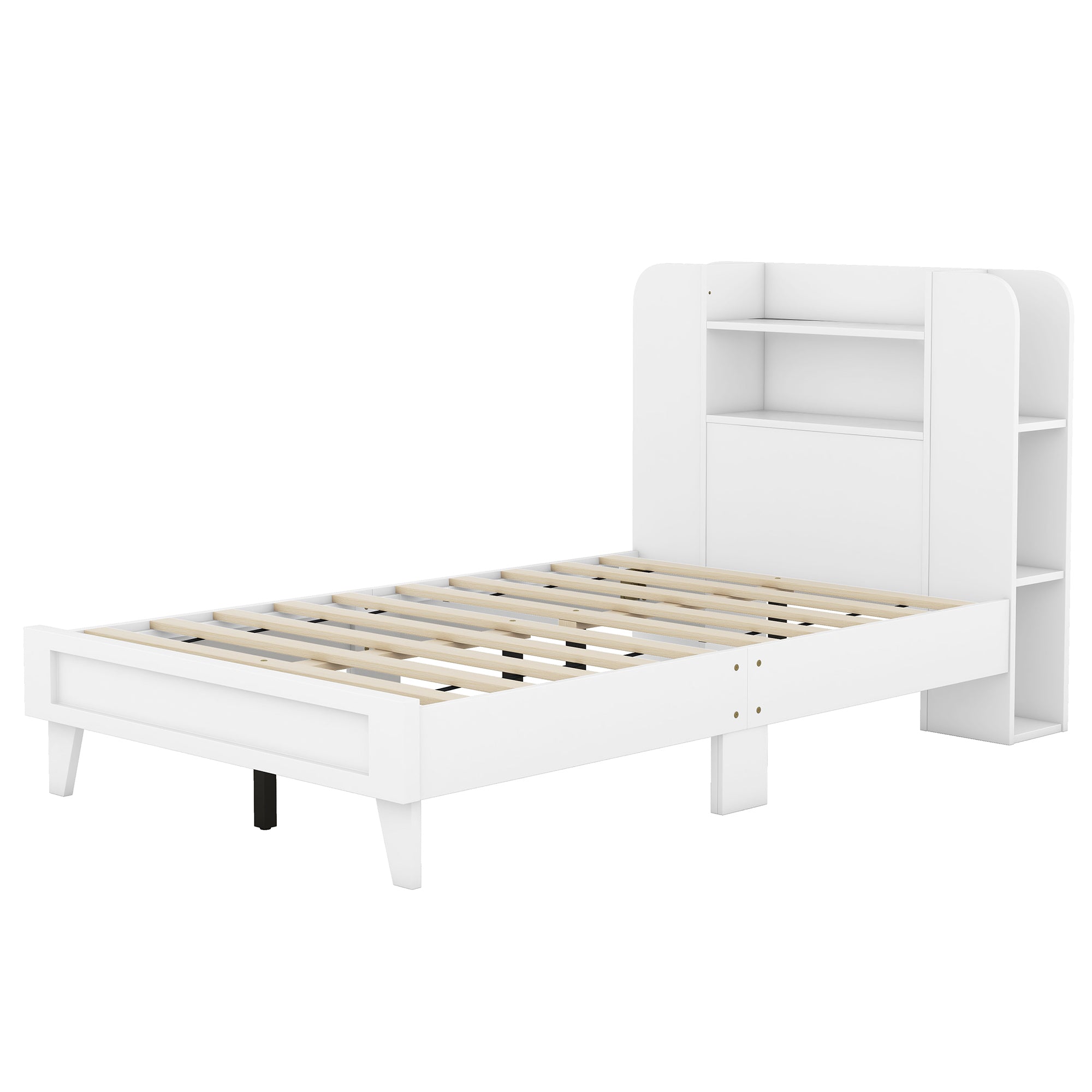 Twin Size Platform Bed with Storage Headboard,Multiple Storage Shelves on Both Sides,White - Atlantic Fine Furniture Melbourne FL
