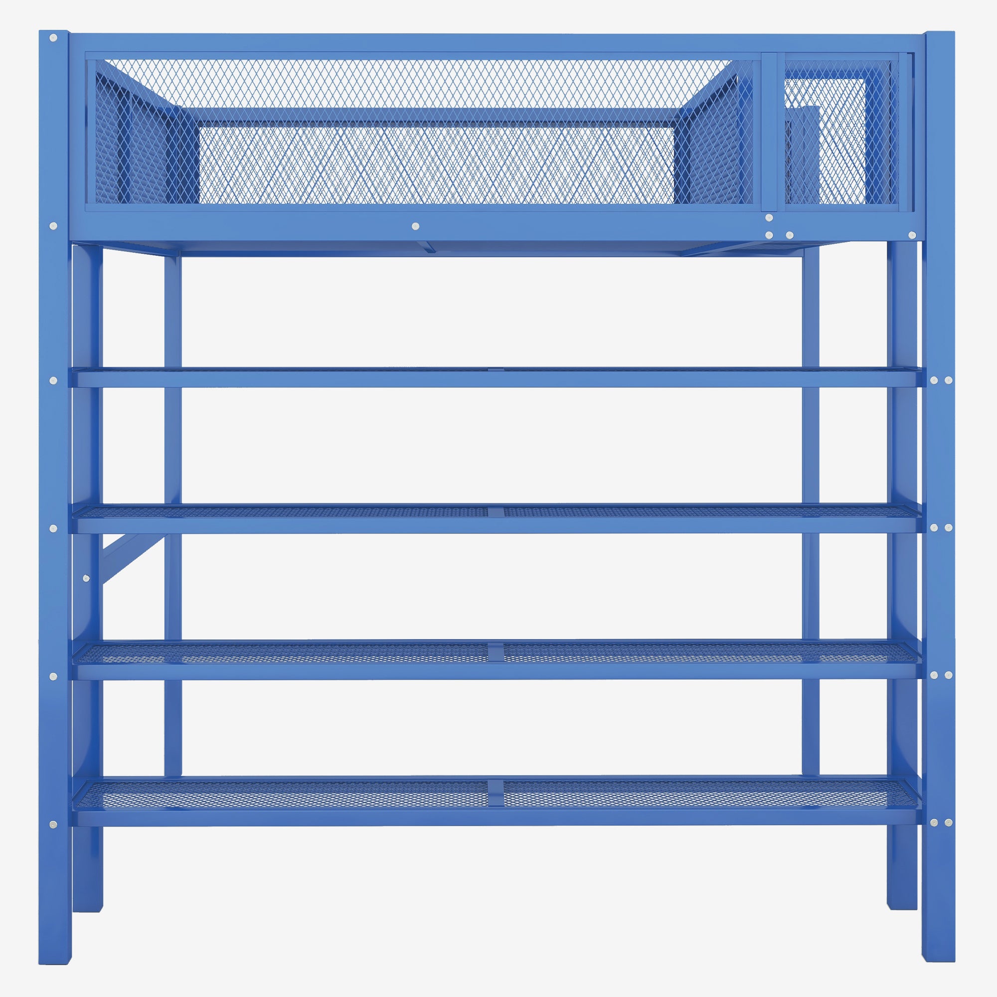 Full Size Metal Loft Bed with 4-Tier Shelves and Storage, Blue - Atlantic Fine Furniture Melbourne FL