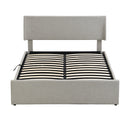 Queen Size Sleigh Bed with Side-Tilt Hydraulic Storage System, Linen Upholstery, Gray