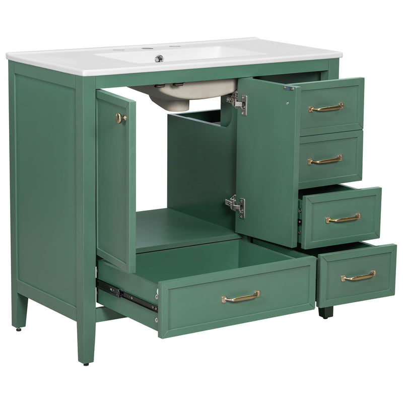 Elegant Vintage Bathroom Vanity With Sink And Soft Closing Door, 4 Drawers Of Different Sizes Frame