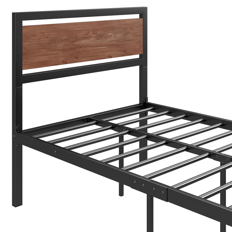 Platform Bed, Metal And Wood Bed Frame With Headboard And Footboard