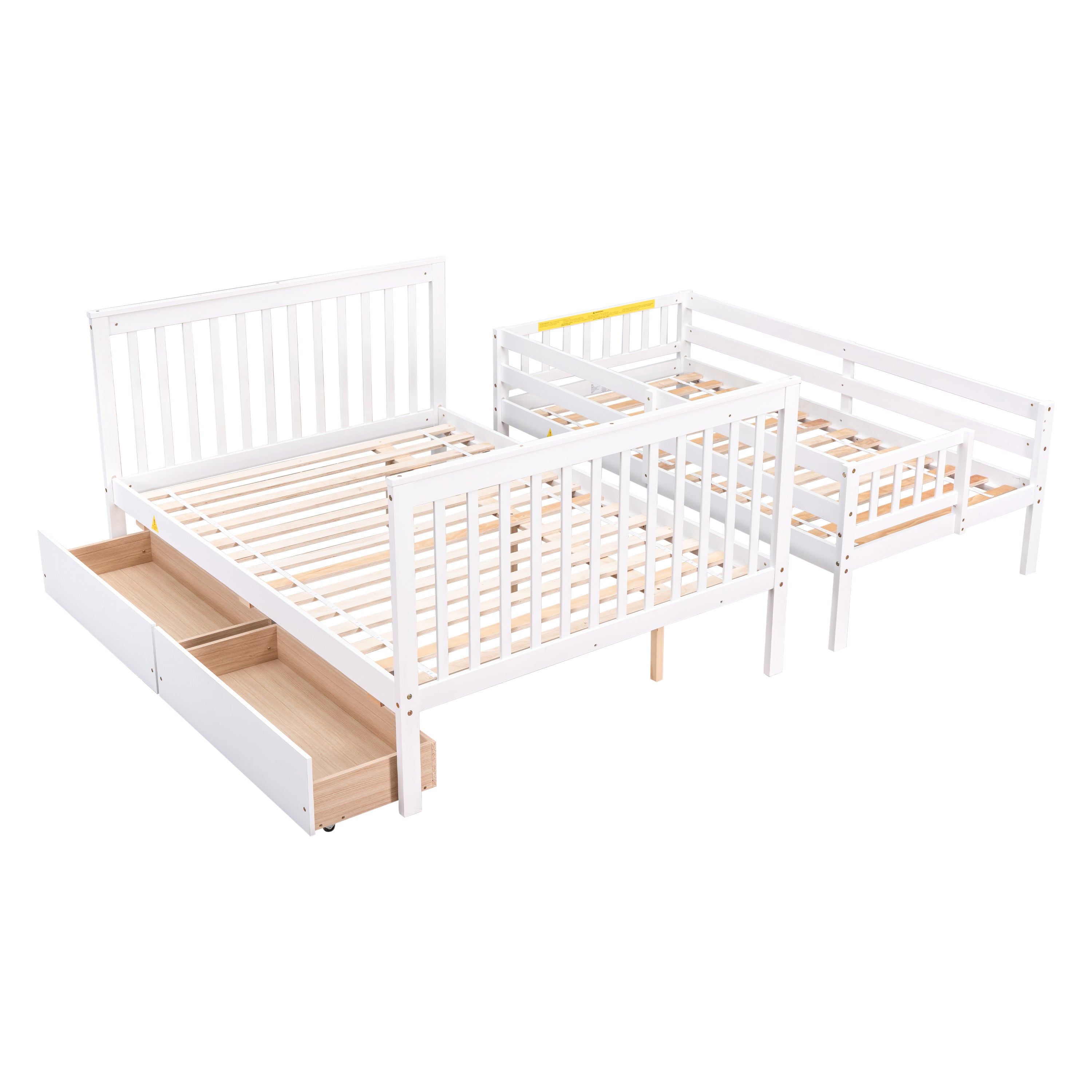 Twin Over Full Bunk Bed with 2 Drawers and Staircases, Convertible into 2 Beds, the Bunk Bed with Staircase and Safety Rails for Kids, Teens, Adults, White - Atlantic Fine Furniture Melbourne FL