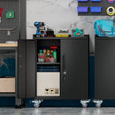 2 Door Tool Cabinets For Garage, Lockable Garage Storage Cabinet, Locking Storage Cabinet With Wheels, Rolling Tool Chest - Black