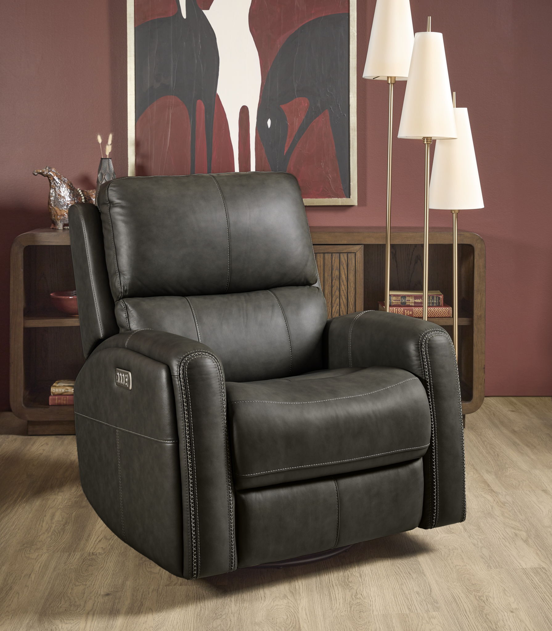 Linden - Power Swivel Gliding Recliner With Power Headrest, Lumbar, Heat & Massage