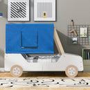 Full Size Car Shaped Bed with Tents,White+Natural