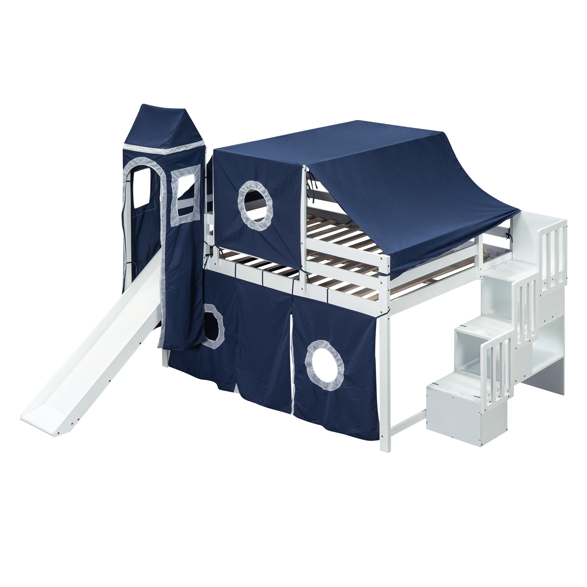Full Size Loft Bed with Tent and Tower - Blue - Atlantic Fine Furniture Melbourne FL