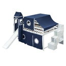 Full Size Loft Bed with Tent and Tower - Blue