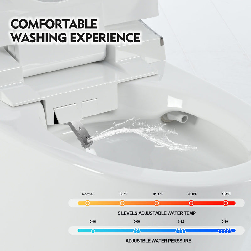 Luxury Smart Toilet With Dryer And Warm Water, Elongated Bidet Toilet With Heated Seat, With Remote Control, Led Night Light, Power Outage Flushing, Soft Close Cover - White