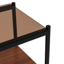 Modern Rectangle End Table (Set of 2) With Tempered Glass Tabletop And Layer - Brown