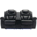 3 Pieces Recliner Sofa Sets Home Theater Seating Manual Recliner Chair With Center Console And LED Light Strip For Living Room