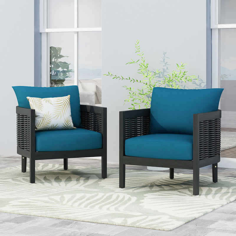 Outdoor Acacia Wood Club Chairs With Cushions