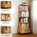 Rotating Bookshelf With Wheels And Drawer, 360° Spinning Design, Space Saving Storage