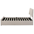 Full Size Sleigh Bed with Side-Tilt Hydraulic Storage System, Linen Upholstery, Beige