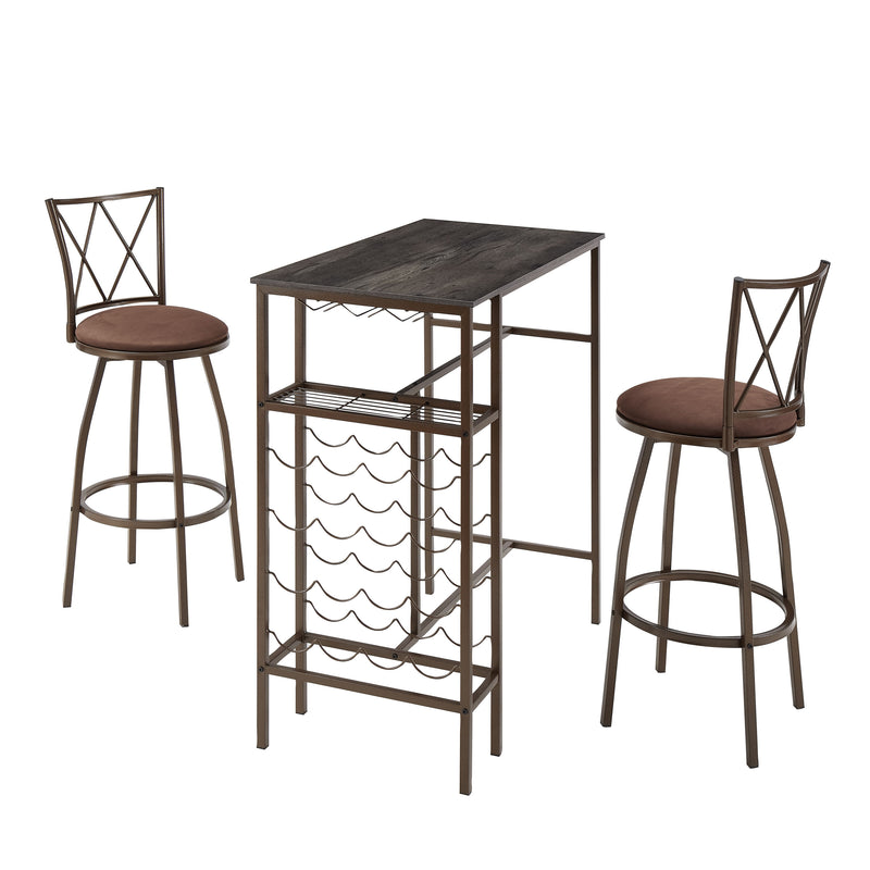 3 Piece Bar Steels Kitchen Dining Room Table Set Retro Bar Chair For Dining Room - Antique Brown