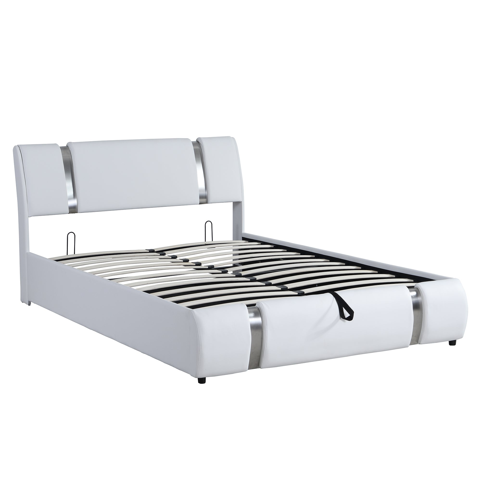 Queen Size Upholstered Faux Leather Platform bed with a Hydraulic Storage System, White - Atlantic Fine Furniture Melbourne FL