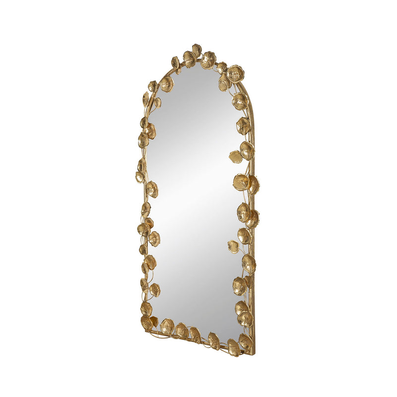 Full Length Arched Wall Mirror With Leaf Accents, Decorative Mirror For Living Room Bedroom - Golden