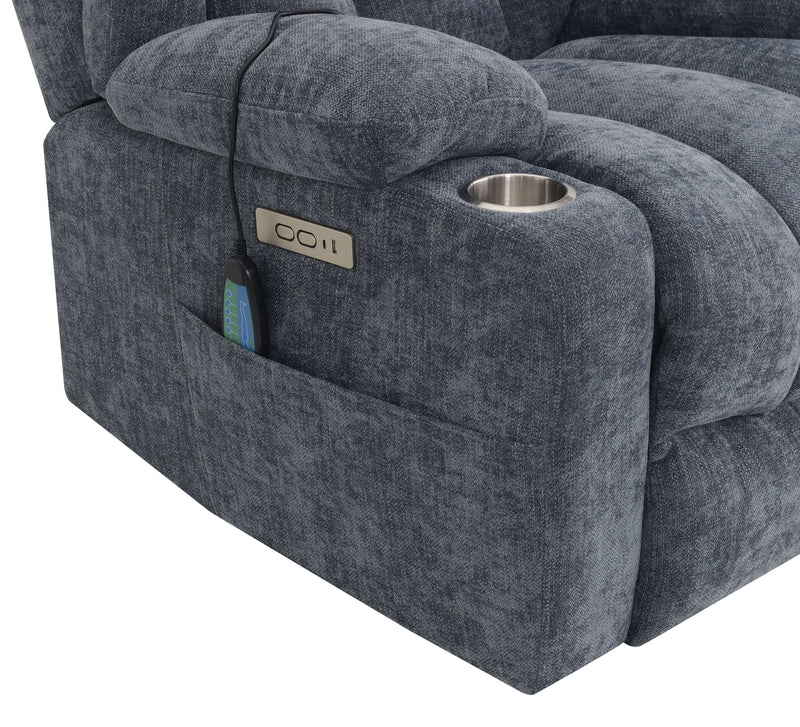 Omarion - Chenille Power Motion Recliner With Lift Heating Massage Function - Blue