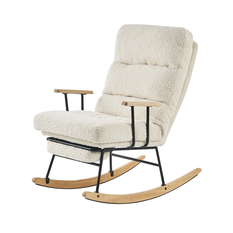 Modern Teddy Gliding Rocking Chair With High Back, Retractable Footrest, And Adjustable Back Angle For Nursery, Living Room, And Bedroom