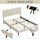 Full Size Platform Bed Frame with Fabric Upholstered Headboard and Wooden Slats, No Box Spring Needed/Easy Assembly, Beige