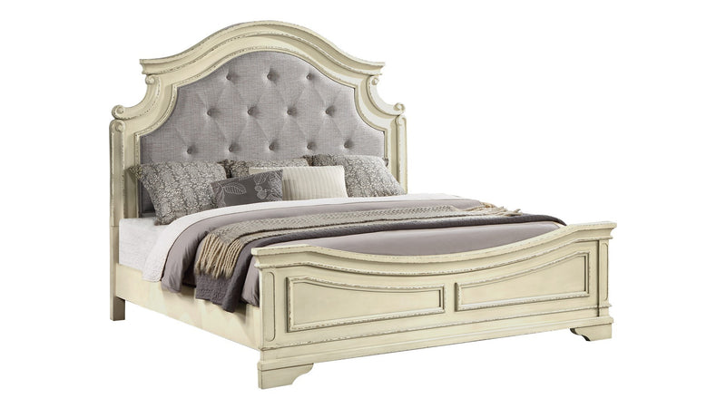 Noble Traditional Style Queen Bed with Button Tufted Upholstery Headboard Made with Wood in Antique Beige