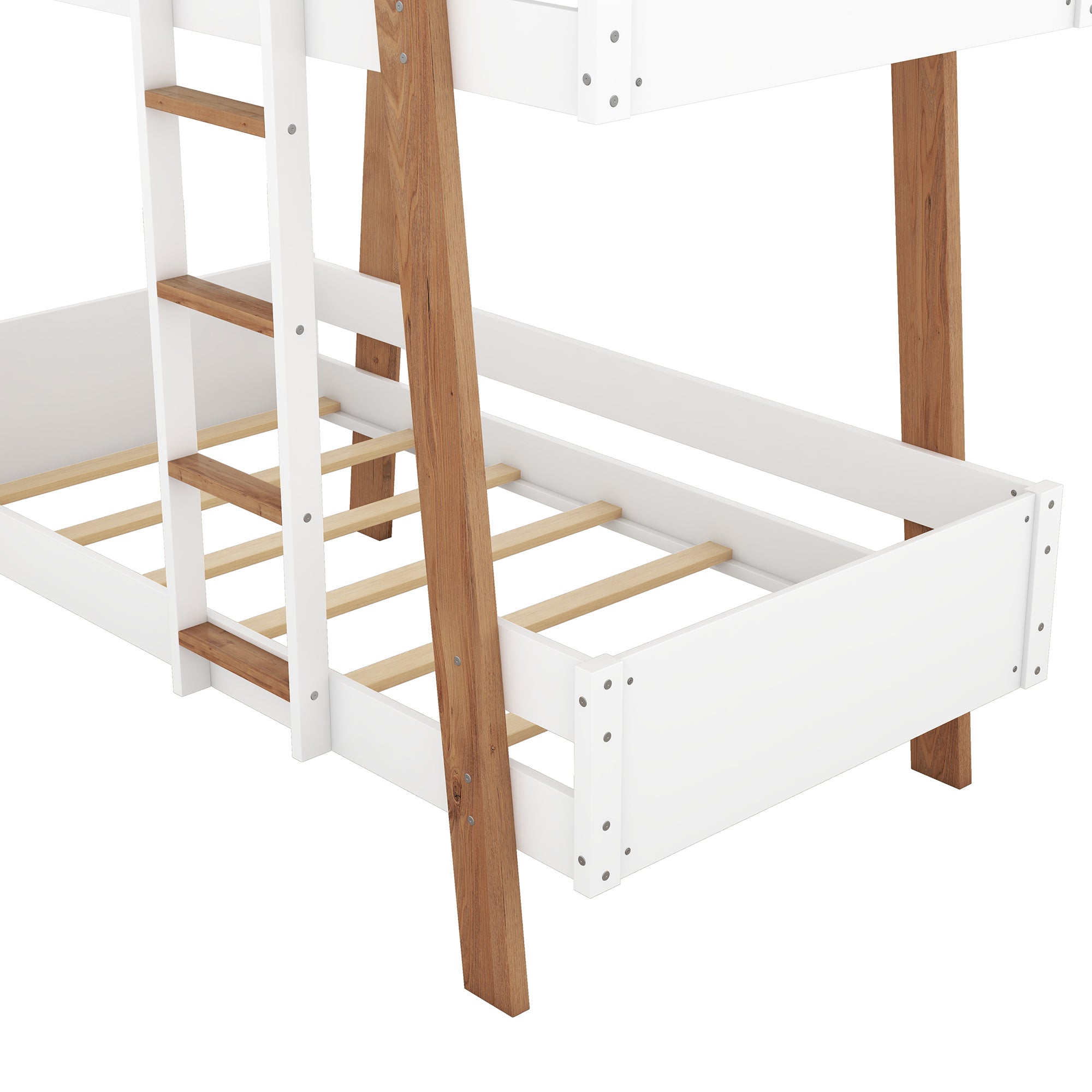 Wood Twin Size Bunk Bed with Built-in Ladder and 4 Wood Color Columns, White - Atlantic Fine Furniture Melbourne FL