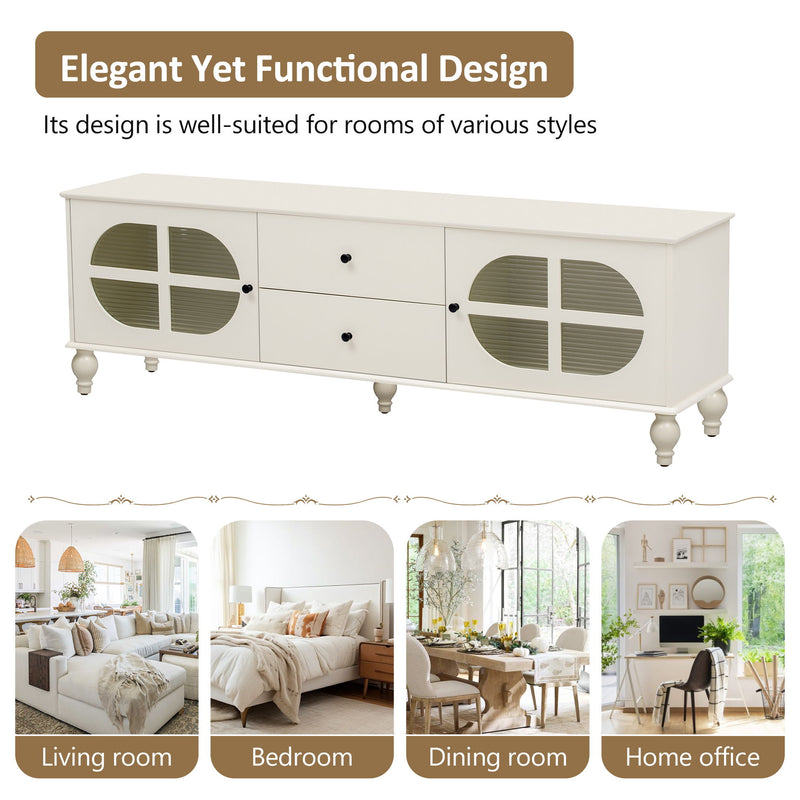 Modern TV Stand For TVs Up To 75" With Fluted Glass Doors