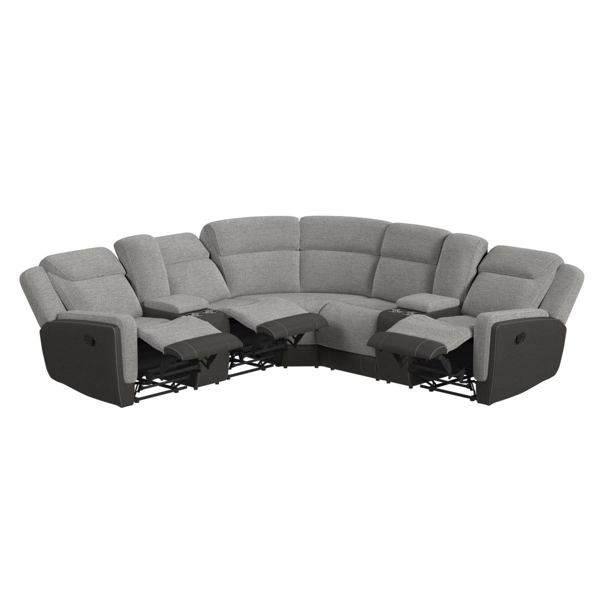 Hornet 3 Piece Sectional Set With Console And 2 Recliners in Gray by Elements International, view 21