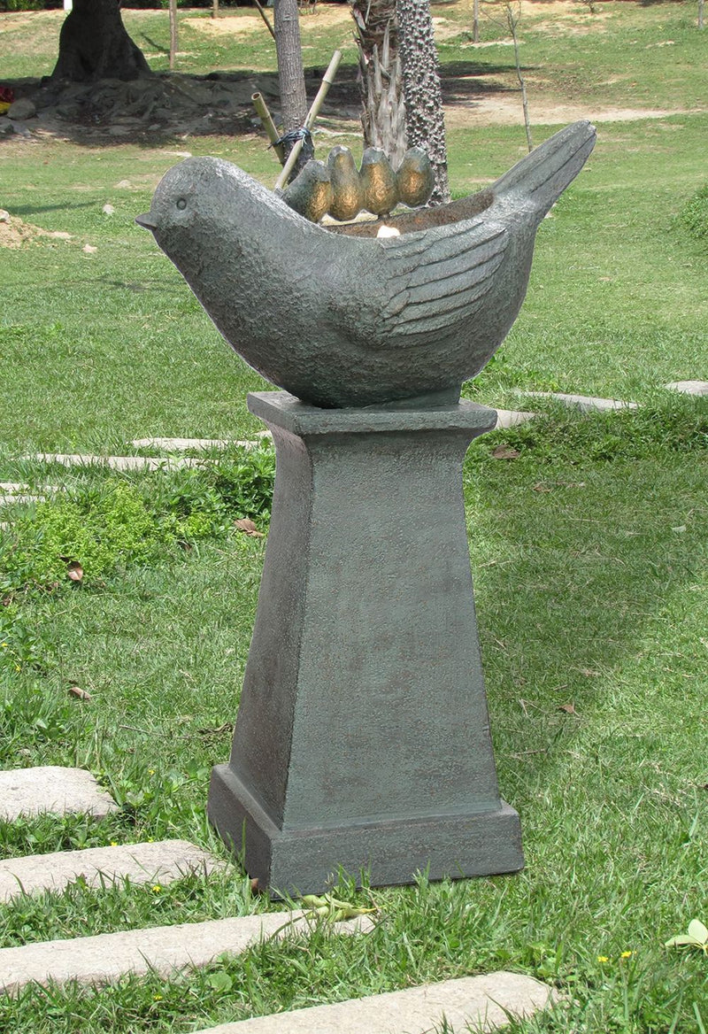 Decorative Bird Pedestal Outdoor Water Fountain With Light And Pump - Retro Gray