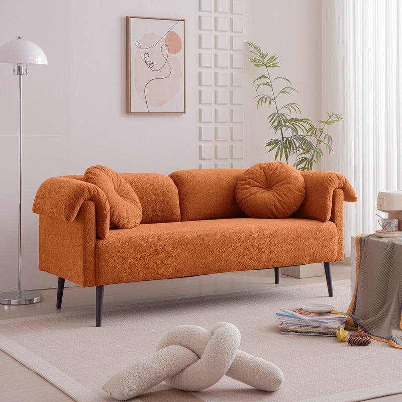 Modern Lamb Wool Sofa With Decorative Throw Pillows For Small Spaces