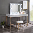 Ottey - Vanity Desk - White High Gloss & Gold Finish - Atlantic Fine Furniture Inc