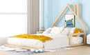 Full Size Wood Floor Bed with House-shaped Headboard, Natural