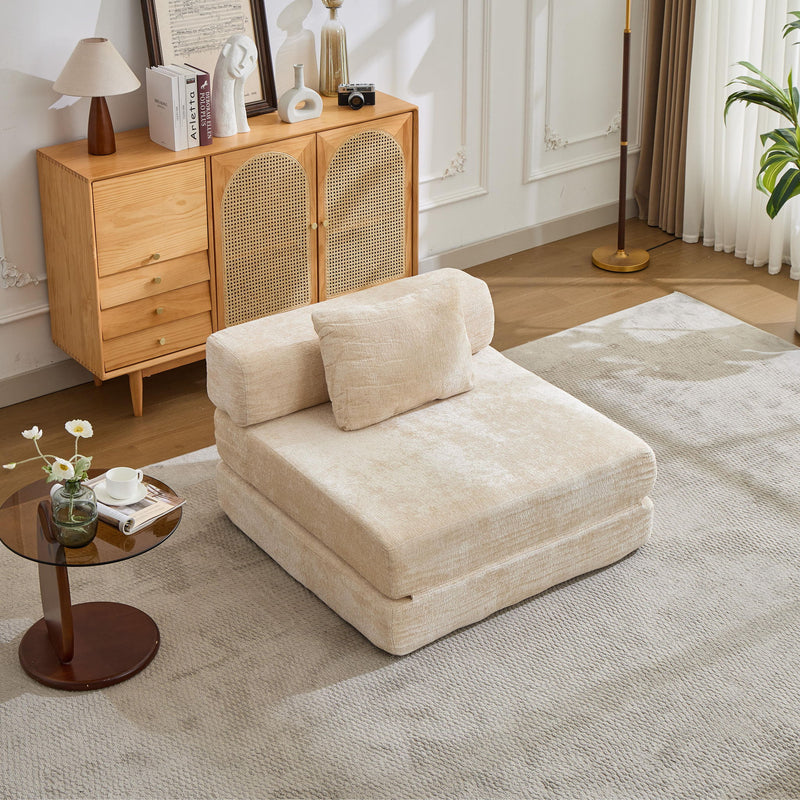 Convertible Floor Sofa Bed With Fixed Shape Frame For Living Room - Beige