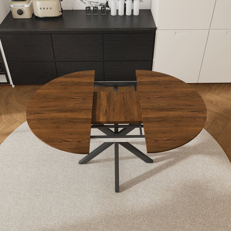 Retractable Dining Table, Round Extendable 6 Person Table - Walnut