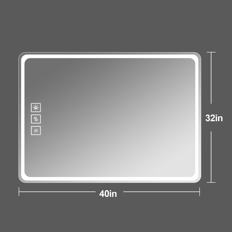 Bathroom Mirror Vanity Mirrors With Front Lights, Wall Mounted, Anti-Fog, Frameless, Horizontal Or Vertical