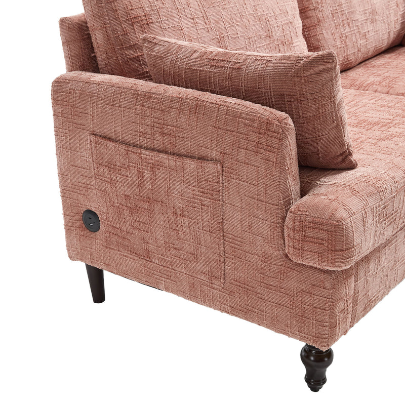 Chenille 2 Seater Sofa With LED Light, USB Charging Port, And Storage Bag