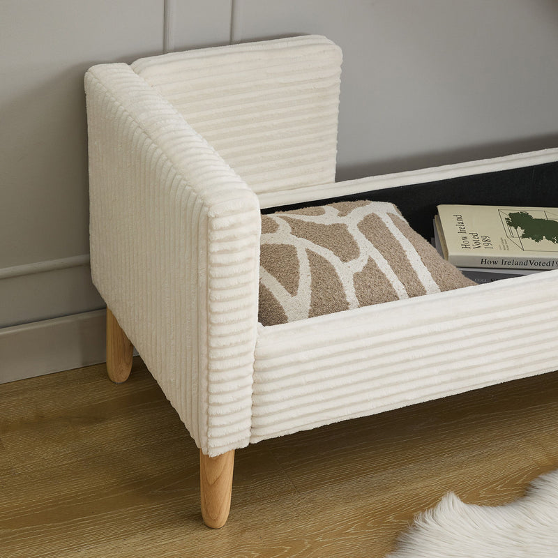 Wide Corduroy Storage Soft Bench With Armrests, Backrest And Two Bolster Pillows