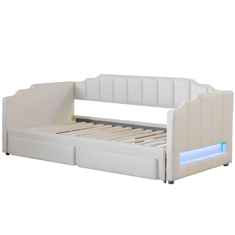 Extendable Daybed With LED Light And 2 Storage Drawers