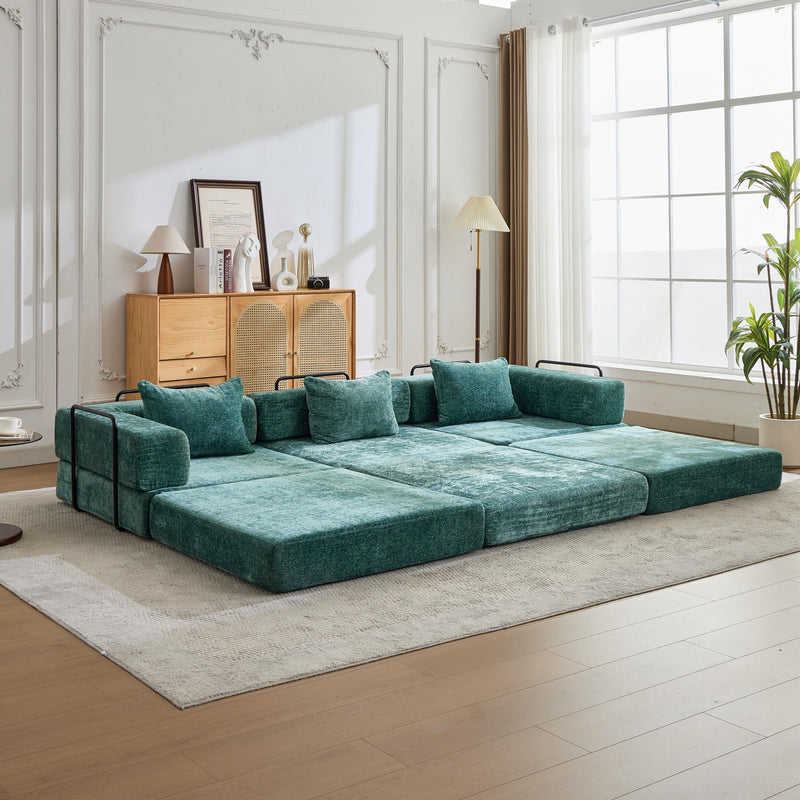 Convertible Floor Sofa Bed With Fixed Shape Frame, Boneless Modular Sectional Sofa, For Living Room - Dark Green